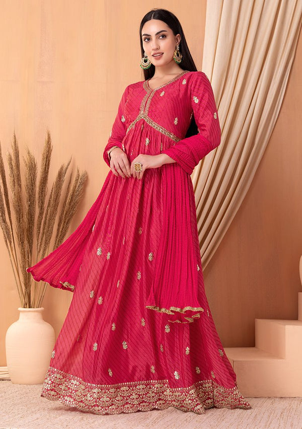 Pink Embroidered Anarkali Suit Set